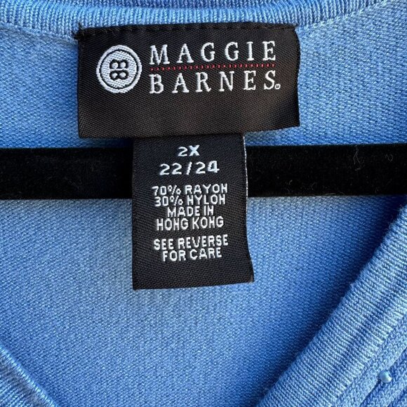 Maggie Barnes Womens Blue Button-Front Knit Beaded Long Sleeve Cardigan Sweater - Picture 2 of 9